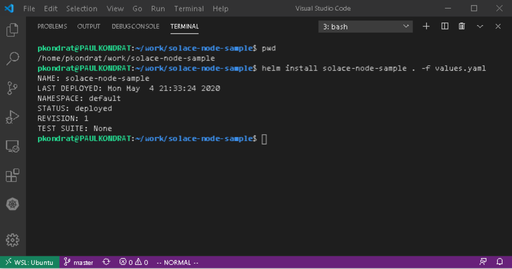 helm install solace-node-sample